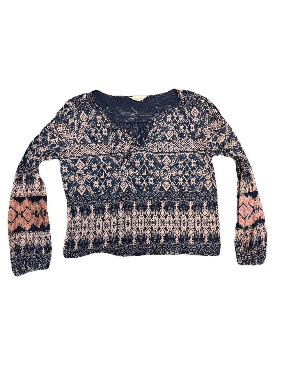 Lucky Brand Women long sleeve aztec top large Cotton/modal Boho Hippie dark